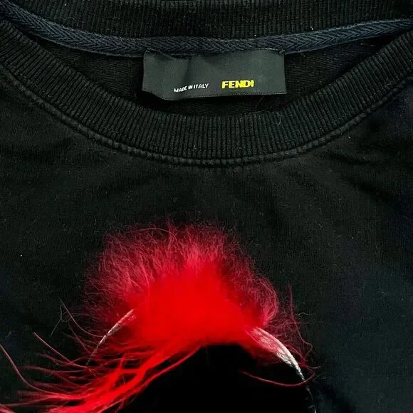 Fendi Karl Lagerfeld Karlito Embroidered Mink Fur Detail Crewneck Sweater